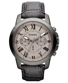 Fossil Watch, Mens Chronograph Grant Gray Croc Embossed Leather Strap