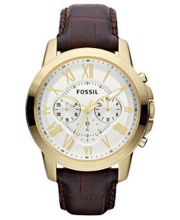 Fossil Watch, Mens Chronograph Grant Brown Croc Embossed Leather