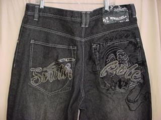 Southpole Mens Jeans Black Loose Baggy Semi Destroyed Size 40 meas