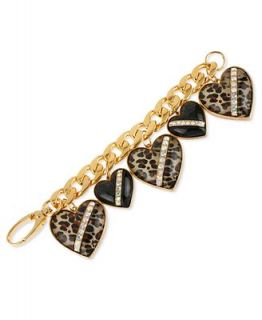 Betsey Johnson Bracelet, Gold Tone Glass Crystal Leopard Heart Chain