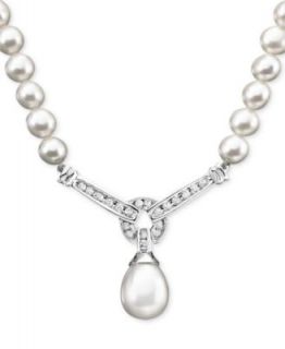 14k White Gold Necklace, Cultured Freshwater Pearl and Diamond (1/3 ct