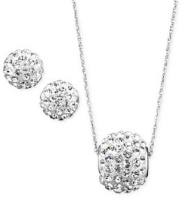 10k White Gold Pendant and Earrings Set, Crystal Accent