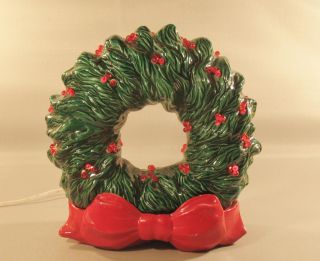 Antique Vintage Ceramic Lamp Christmas Wreath Holiday Light Display