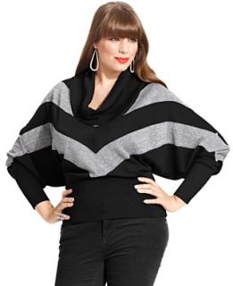 Baby Phat Plus Size Sweater, Long Sleeve Striped Cowl Neck