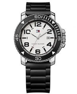 Tommy Hilfiger Watch, Mens Black Silicone Strap 43mm 1790851