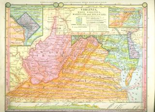 West Virginia Maryland Delaware Color Map 1885