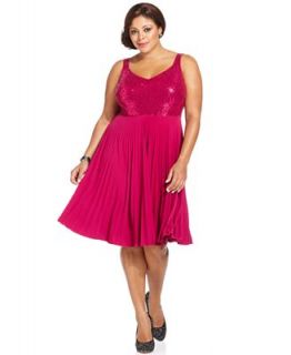 Spense Plus Size Dress, Sleeveless Sequin Pleated A Line
