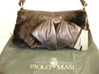 NEW $925 100% AUTHENTIC PAOLO MASI BLACK GENUINE MINK FUR LEATHER 2 IN