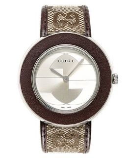 Gucci Watch, Unisex Swiss U Play GG Brown Fabric Strap 55mm YA129423