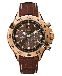Nautica Watch, Mens Chronograph Brown Leather Strap N18522G   All