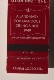 1980s Matchbook Village Inn Restaurant Cecot Massena NY
