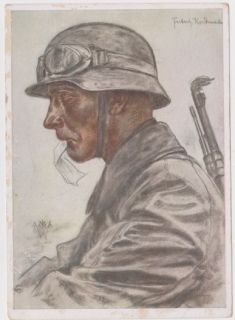 postcard with a motorcycle messenger drawn by the famous 3rd reich war