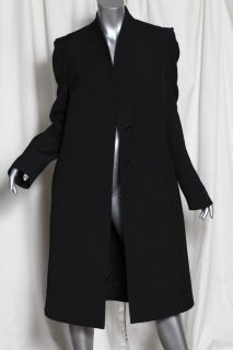 Martin Margiela Womens Black Long Standing Collar Hidden Button Coat