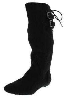 Material Girl New Bonita Black Faux Suede Buckle Mid Calf Boots Shoes
