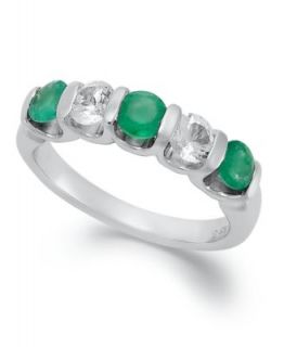 Sterling Silver Ring, Emerald and White Saphire Channel Set Band (1 1