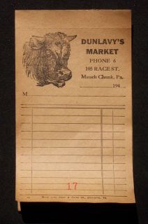 1940s Billhead Steer Dunlavys Market Mauch Chunk PA BH