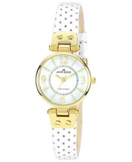 Anne Klein Watch, Womens White Perforated Leather Strap 26mm 10