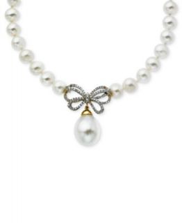 14k Gold Necklace, Cultured Freshwater Pearl and Diamond (3/8 ct. t.w