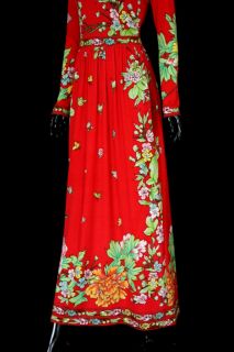 Vintage Vtg 1970s 70s Goddess Maurice Red Op Art Boho Floral Maxi