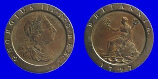 Great Britain 1797 2 Pence Cartwheel George III KM 619