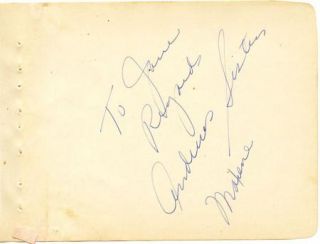 Andrews Sisters Laverne Patty Maxene Vintage 1930s Signed Album Page