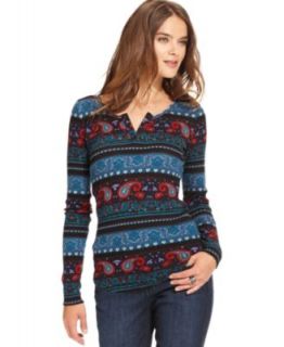 Lucky Brand Jeans Top, Long Sleeve Split Neck Logo Print Thermal Top
