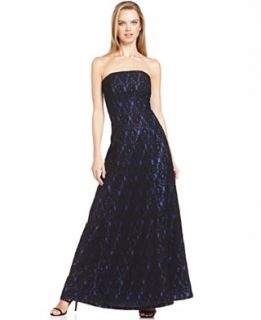 JS Collections Dress, Strapless Pleated Lace Evening Gown