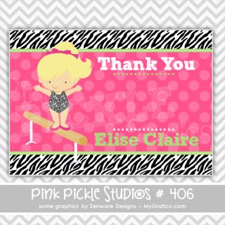 Gymnastics Personalized Party Invitation or Thank You Card 406