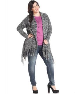 Extra Touch Plus Size Cardigan, Short Sleeve Striped Belted   Plus