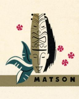 Matson Cruise Line 18x24 Art Poster Hawaii Tiki Mask 1950s Polynesian