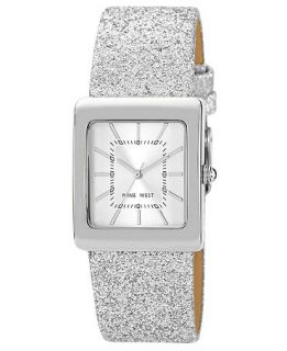 Nine West Watch, Womens Silver Sparkle Polyurethane Strap 33x28mm NW