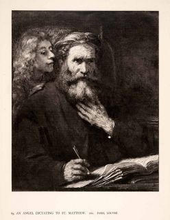Rembrandt Religious Art Saint Matthew Angel Dictating Writing