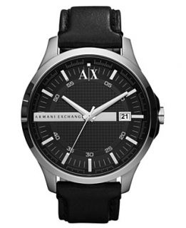 Armani Exchange Watch, Mens Black Leather Strap 46mm AX2101