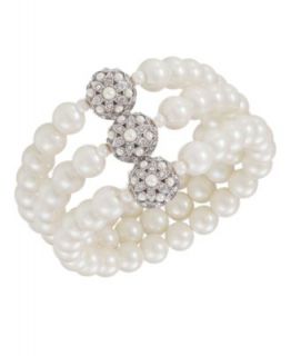 Givenchy Bracelet, Silver tone Glass Pearl and Crystal Stretch