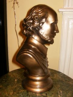 Large Art Deco Vintage Retro Bronze Shakespeare Bust Statue Figure