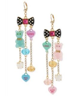 Betsey Johnson Earrings, Gold Tone Glass Bow and Candy Charm Linear
