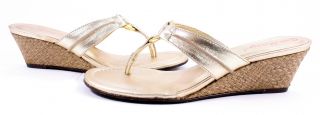 Lilly Pulitzer McKim Wedge Gold Metallic Leather Sandal Shoes 10 New