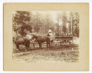 Portland, OR Mazamas Mountain Climbers in HORSE DRAWN WAGON 1890s