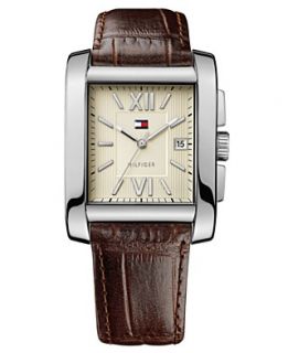 Tommy Hilfiger Watch, Mens Brown Croco Leather Strap 47x36mm 1710318