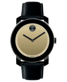 Movado Watch, Swiss Bold Large Black Coated Leather Strap 42mm 3600091