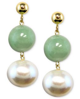 14k Gold Earrings, Cultured Freshwater Pearl and Jade   Jewelry