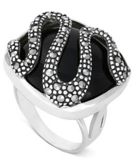 Genevieve & Grace Sterling Silver Ring, Onyx (18 x 18mm) and Marcasite