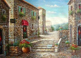 Original Oil Paintings Canvas Mediterranean Stone House