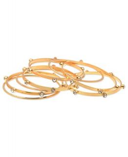 GUESS Bracelet Set, Set of 9 Gold Tone Glass Stone Bangle Bracelets