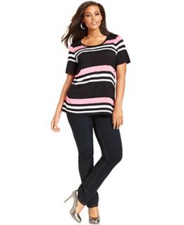 INC International Concepts Plus Size Striped High Low Top & Straight
