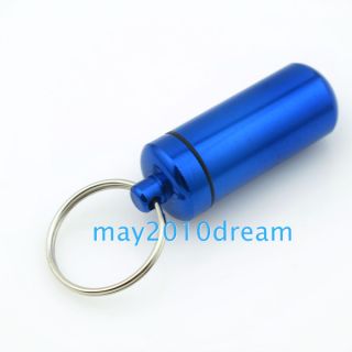 Keychain Key ring WaterProof Mini Aluminum Pill Box Case Bottle Holder