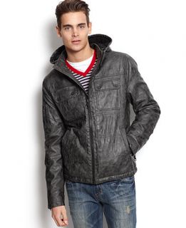 Guess Jeans Jacket, Quilted Faux Leather Jacket   Mens Coats & Jackets