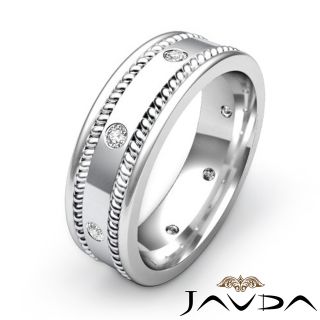 Men Diamond Solid Ring Eternity Wedding Flat Braided Band 14k Gold