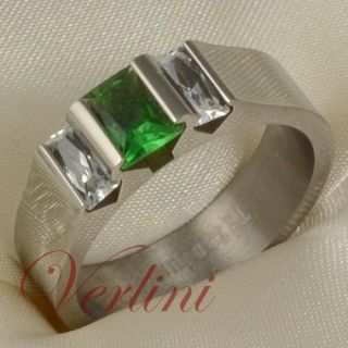 25 Ct Emerald Cut Titanium Hot Ring Green Emerald & White Diamond