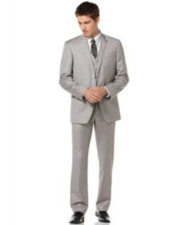 Perry Ellis Linen Fine Stripe Blazer Vest and Pants   Mens Suits